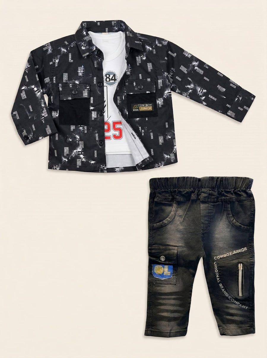 Cowboy - Baby Cotton Shirt, Inner & Jeans Set (3PCS)